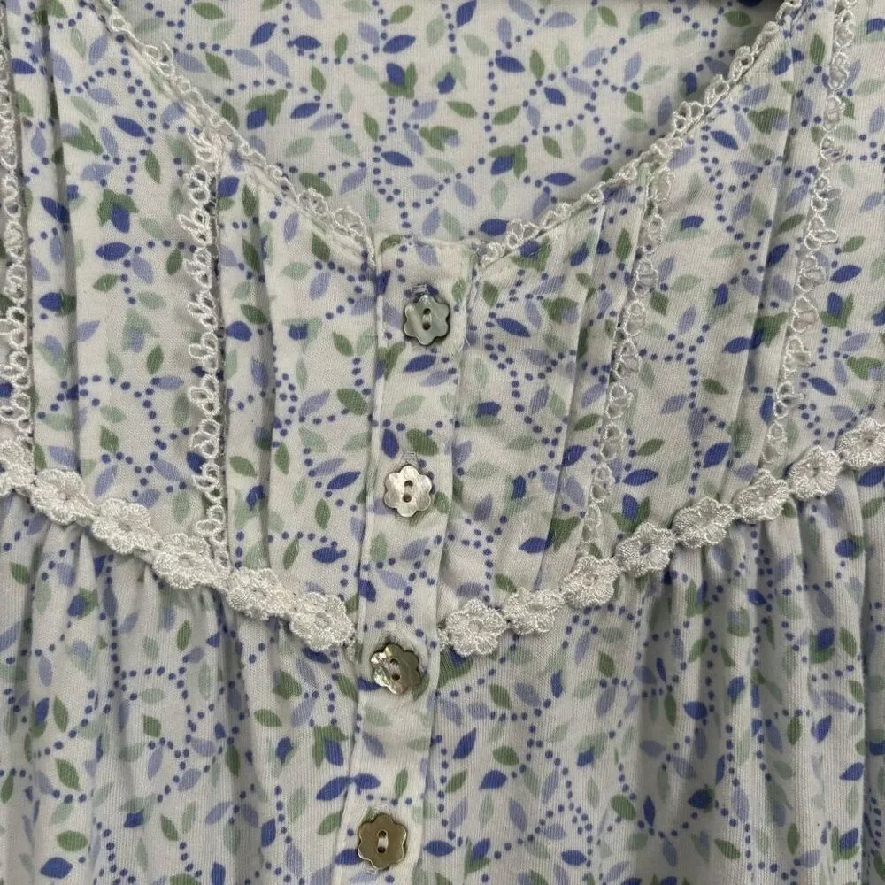 Eileen West Cap Sleeve Knee Length Floral Gown White/Blue/Green‎ Size Small